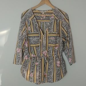 Mileage Floral Long Sleeve Top With Zipper Front Animal Print Tie Front